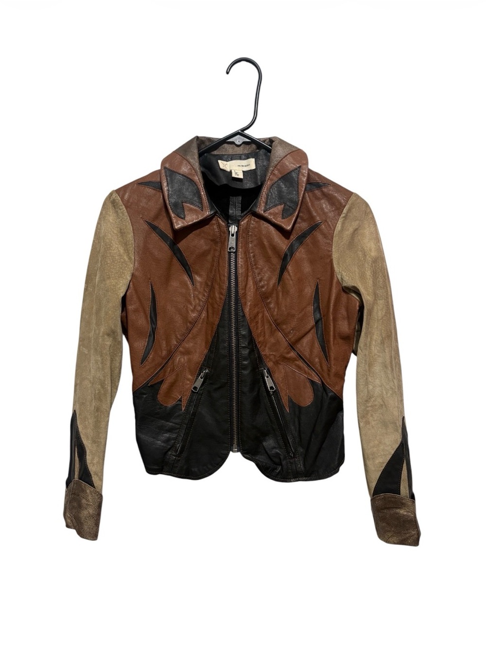 Urban Outfitters Brown, Black & Tan Leather Colorblock Jacket